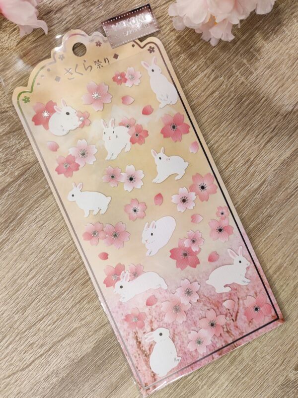 Planche stickers sakura lapin blanc